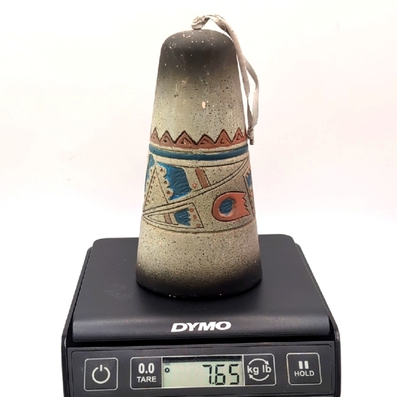 Vintage Native American Ceramic Pottery Bell Hand Painted Handpainted & Engraved - Picture 10 of 11